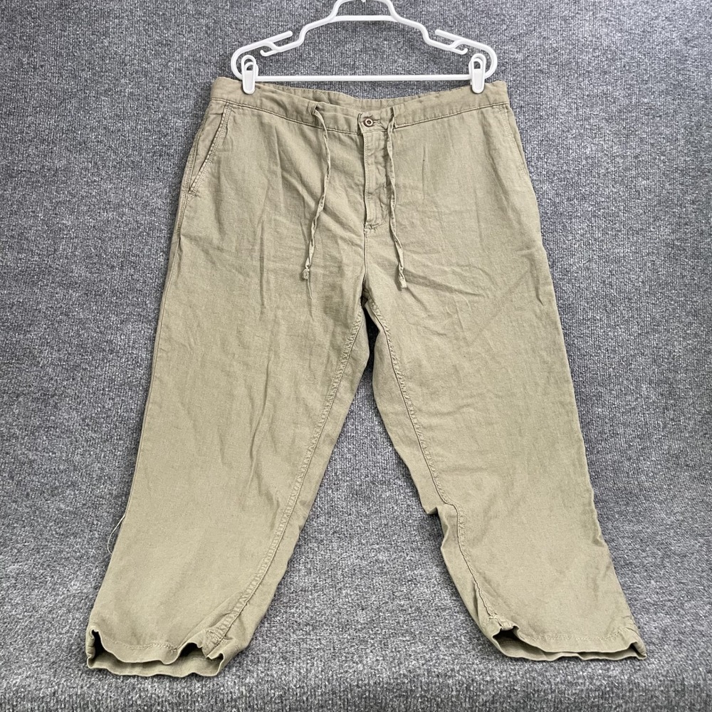 Zara Linen Pants Mens XL Sage Green Cotton Relaxed Fit Drawstring Pull On Casual